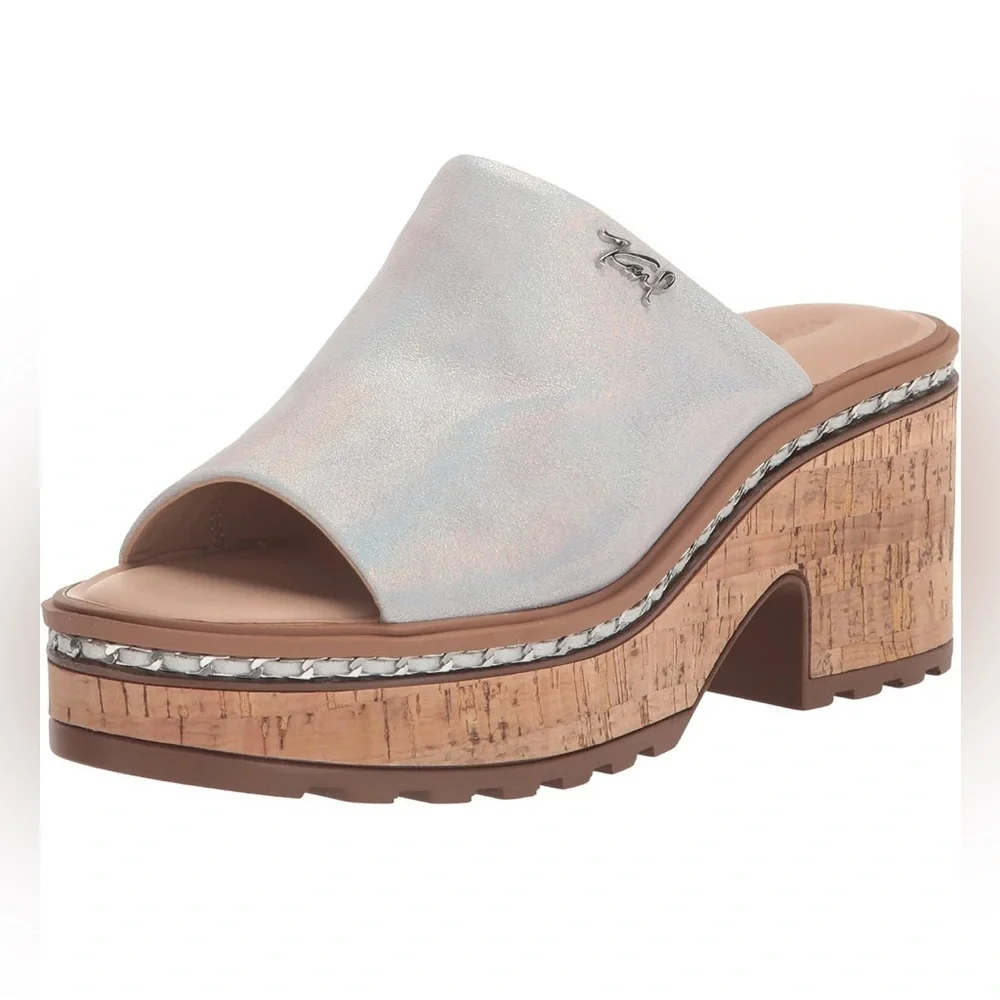 KARL LAGERFELD Women's Carita Iridescent Wedge Sandal Platform Size 7.5M - LNC